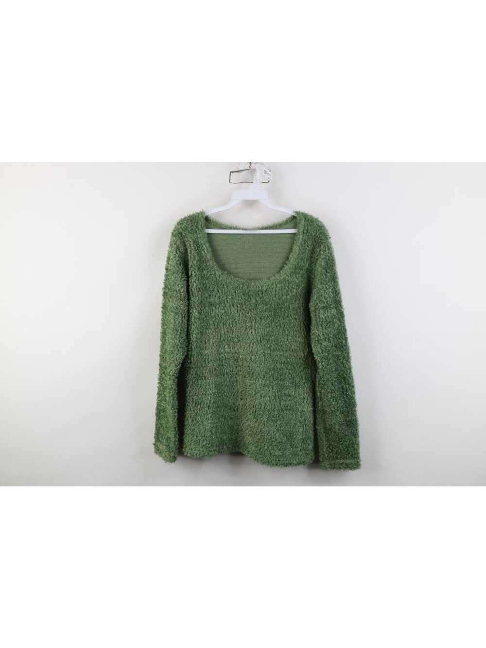 Vintage 90s Y2K Streetwear Womens Large Babydoll Shag Fleece Sweater Grass Green